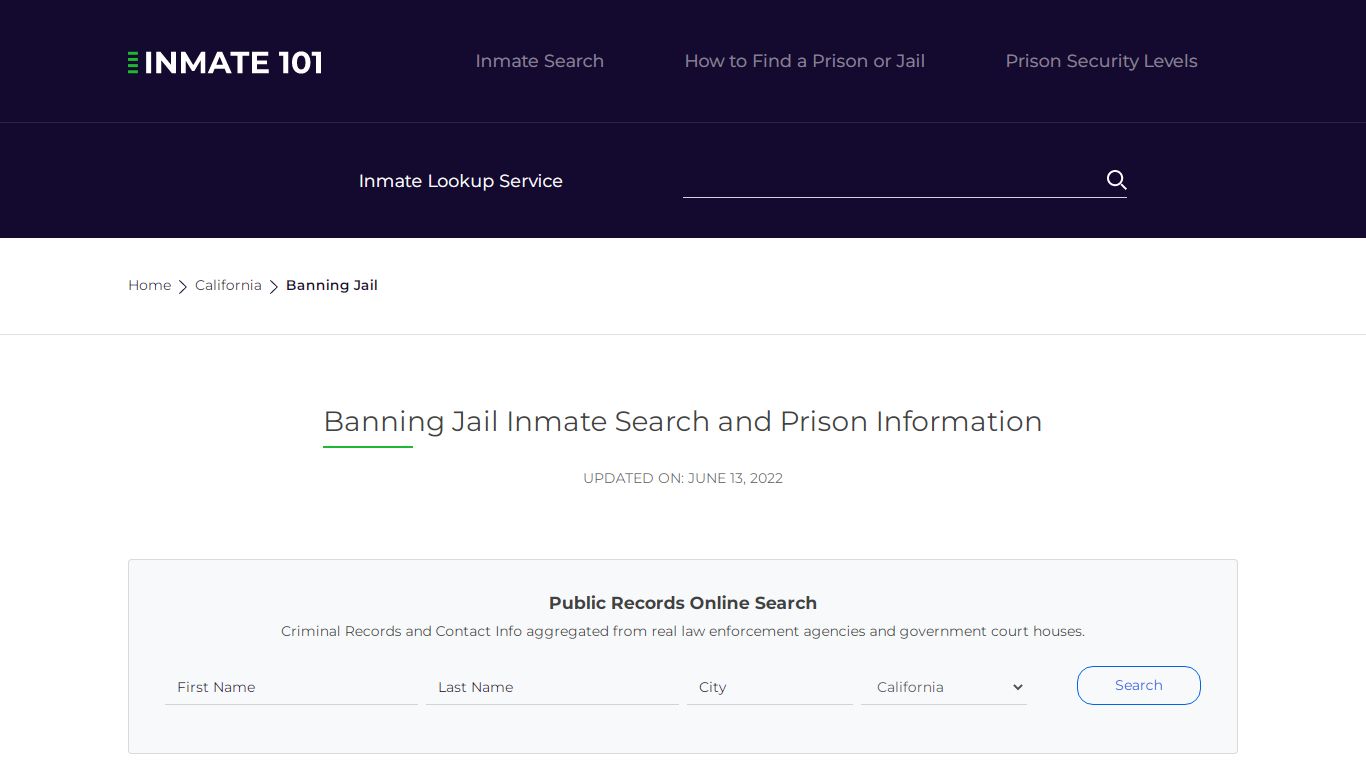 Banning Jail Inmate Search, Visitation, Phone no ...